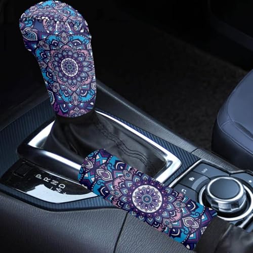 Purple Mandala Handbrake Cover Gear Shift Knob Cover Set Interior Decoration Accessories 2PCS Easy Installation Universal for Car Auto SUV - color: Purple Mandala