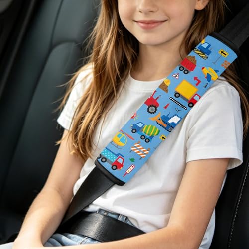 2 Pcs Seat Belt Cover for Kids, Soft Car Seat Strap Pads for Children, Trucks and Vehicles Cars Seat Belt Cushion Pads for Boys and Girls Babies Adults - color: Vehicle