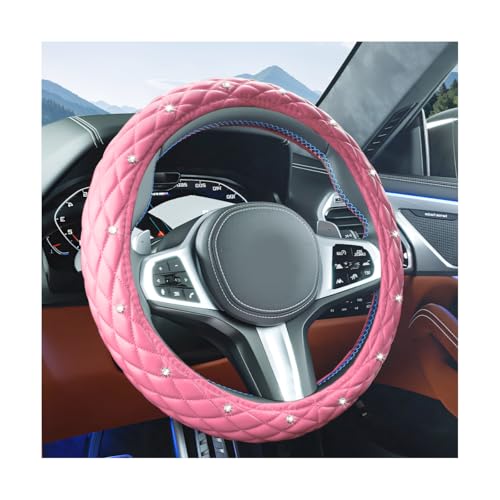 Bling Car Steering Wheel Cover, 15 Inch Crystal Rhinestones Vehicle Steering Wheel Protector with Inner Ring, Diamond Auto Interior Accessories, Universal for Sedan RV Truck (Pink) - color: Pink