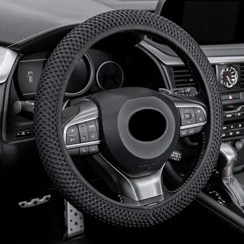 Elastic Stretch Steering Wheel Cover, Universal Interior Accessories Steering Wheel Cover for Women & Men, Breathable Microfiber Ice Silk, Anti-Slip, Odorless, Easy Carry(Black) - color: Black