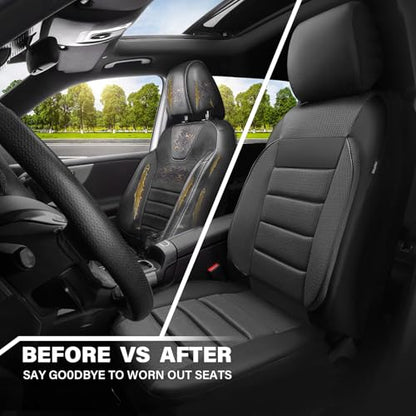 CAR PASS 3D Foam Leather Car Seat Covers Two Front Seats only, Air Mesh Thick Seat Covers, All Weather Car Seat Cover Comfort & Protection for Truck,SUV,Sedan,Van, Airbag Compatible (Charcoal Gray) - color: Black Charcoal Front