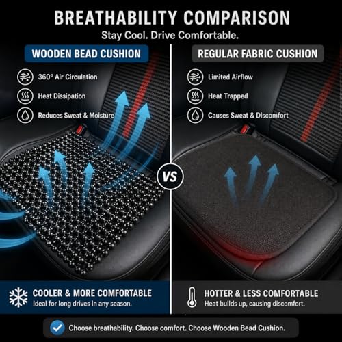 HJJKKH Natural Wood Beaded Seat Mat, Summer Office Chair Seat Cushion 17" x 17", Cooling Breathable Car Seat Cover Cushion for Vehicle Supplies Home Sofa Pads - color: Black