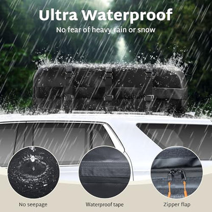 iBirdie Roof Rack Cargo Carrier 22.6 Cubic Feet, Soft-Shell Rooftop Cargo Box, Waterproof Heavy Duty 1200D for Car with/Without Roof Rack, Includes Anti-Slip Mat, Door Hooks, 46x34x25 inches - size: 46"x34"x25" 22.6 Cubic feet