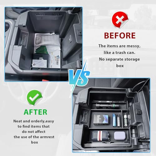 Center Console Organizer Compatible with 2019-2022 Chevy Silverado/Sierra 1500 and 2020-2023 Silverado/Sierra 2500HD 3500HD Accessories Armrest Full Size Tray,Full Console w/Bucket Seats ONLY,Black