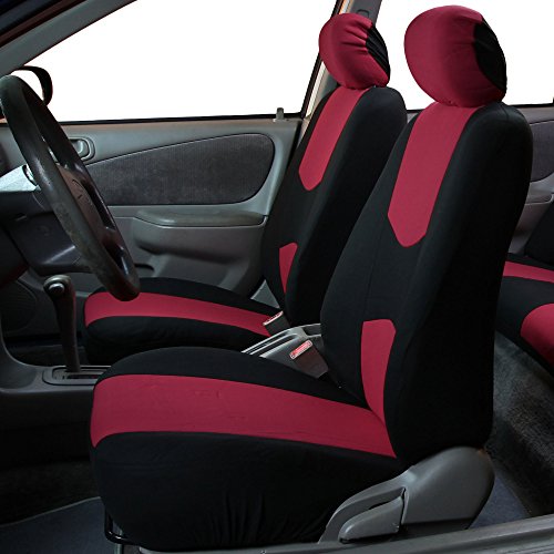 FH Group Cloth Car Seat Covers Set, Universal Fit Burgundy - Low Back Front, Solid Rear, Washable, for SUV, Sedan & Van - color: Burgundy, style: Seat Cover Full Set