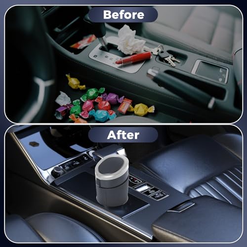 Keria Car Trash Can Bin with Lid - Mini Car Garbage Can Cup Holder-Small Leakproof Vehicle Trash Garbage Can Bin-Automotive Car Organizers and Storage for Back Seat SUV Vechile Accessories (Sliver)