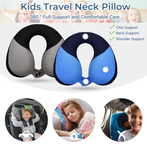 COOLBEBE Kids Travel Neck Pillow, 2PCS Softly Headrest Travel Pillow for Car & Airplane, Traveling Gifts for Toddler & Children (Black & Blue) - color: Black & Blue
