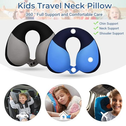 COOLBEBE Kids Travel Neck Pillow, 2PCS Softly Headrest Travel Pillow for Car & Airplane, Traveling Gifts for Toddler & Children (Black & Blue) - color: Black & Blue