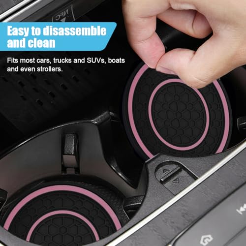 2PCS Car Cup Holder Coasters, 2.75 Inch Auto Non-Slip Anti Dust Cup Mats, Console Cup Holder Insert Coaster Auto Insulated Mats, Universal Interior Accessories for Most Cars (Pink) - color: Pink