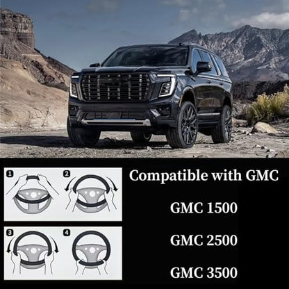 Yangday Leather Steering Wheel Cover for GMC Sierra 1500 2500 3500, 14.5-15 inches Car Steering Wheel Cover with Anti-Slip Massage Particle (Black) - color: Black