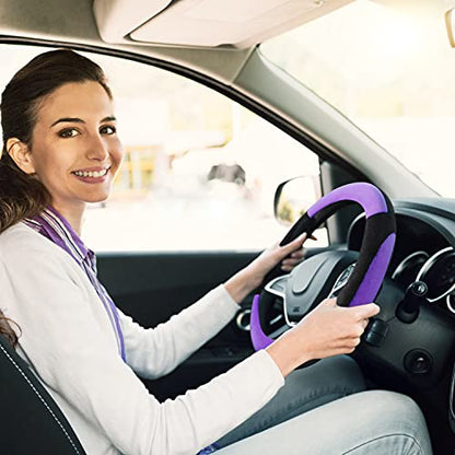 SEG Direct Steering Wheel Cover for Car, Standard Size 14.5-15 inch, Auto Interior Accessories, Plush Warm Velvet, Summer Winter, Purple