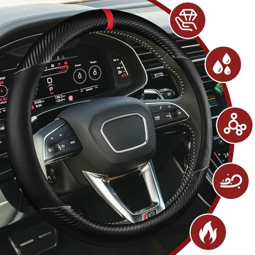 Car Steering Wheel Cover, Steering Wheel Accessories, 15 Inch Microfiber Leather Carbon Fiber Soft Anti-Slip Breathable, Car Accessories Elastic Non-Slip Cover for Most Vehicles (Black) - color: Black