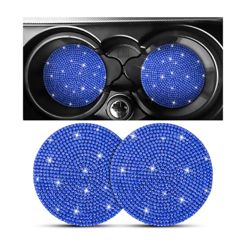 Bling Car Cup Holder Coaster, 2 Pack Crystal Rhinestone Anti-Slip Insert Coasters, Universal 2.75 Inch Fashion Automotive Cup Mat, Car Interior Accessories Decor Gifts for Women (Dark Blue) - color: Dark Blue, size: 2PCS