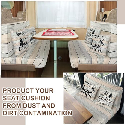 HunnmingRe 6 Pcs Rv Dinette Cushion Covers Stretch Washable Rv Dinette Cushion Covers Camper Accessories for Camper Car Bench, 2 Pillowcase, 2 Backrest and 2 Bench Replacement(Classic)