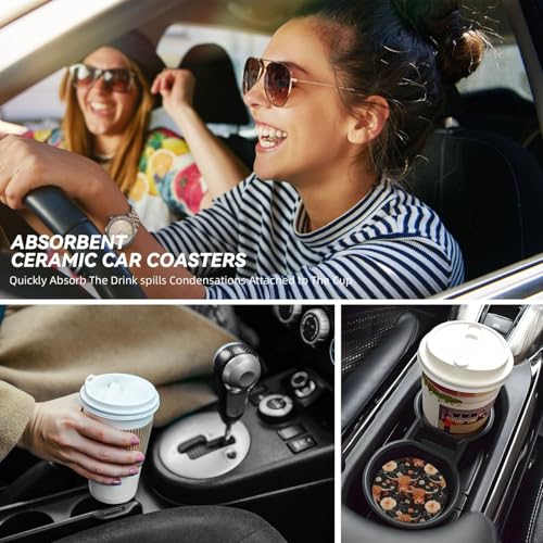 Yak Highland Cow Flower Absorbent Ceramic Car Coasters for Cup Holders, 2.56" Anti Slip Insert Cup Coasters for Women Men (2 PCS) - color: Yak Highland Cow Flower
