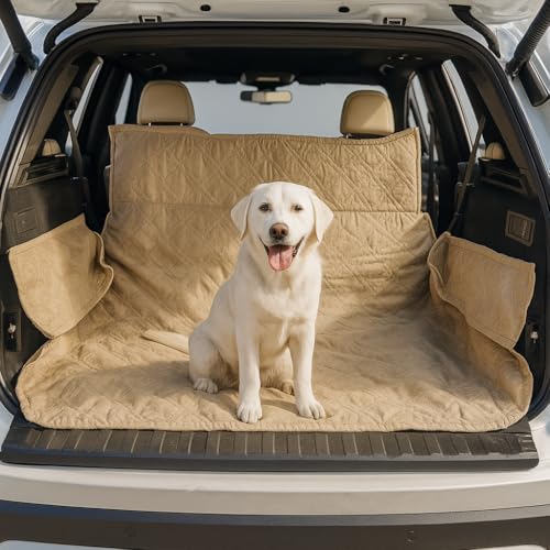 Formosa Covers Dog Cargo Liner for SUV - Heavy Duty Quilted and Padded Mat Covers Trunk Back Area - Hair Easily Shakes Off - Taupe - Universal Fit 68" W x 93" L - color: Taupe