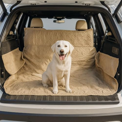 Formosa Covers Dog Cargo Liner for SUV - Heavy Duty Quilted and Padded Mat Covers Trunk Back Area - Hair Easily Shakes Off - Taupe - Universal Fit 68" W x 93" L - color: Taupe