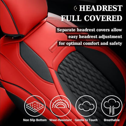 Coverado Chevy Chevrolet Silverado GMC Sierra Seat Covers, Custom Fit for 2007-2026 1500, 2015-2026 2500HD 3500HD Crew Double Extended Cab Truck, Faux Waterproof Leather Seat Covers (Front, Red) - color: Red, size: Front