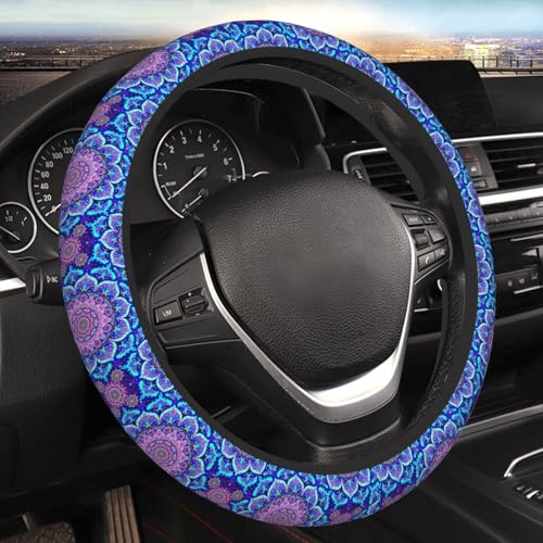 Blue Mandalas Elastic Steering Wheel Cover Non-Slip Breathable Steering Wheel Protector Fit Auto, SUVs, Truck - color: Blue Mandalas