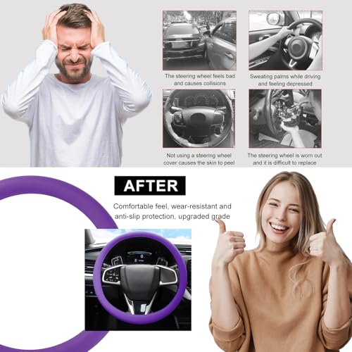 DXNQ Car Steering Wheel Cover, 13 to 14.17 inches Anti-Slip Silicone Steering Wheel Protector, Soft Flexible Shock-Absorbent Steering Wheel Protective Cover for Most Car Models (Purple) - color: Purple