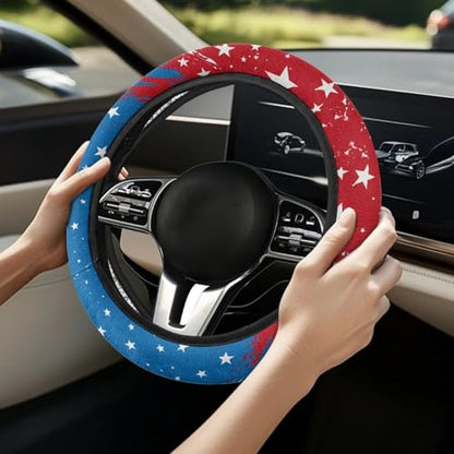 AFPANQZ 4th of July Steering Wheel Cover for Cars Universal Fit 14 to 15 inch, American Pattern Car SUV Sedans Accessories Steering Wheel Protection Sweat Absorption - color: American Pattern