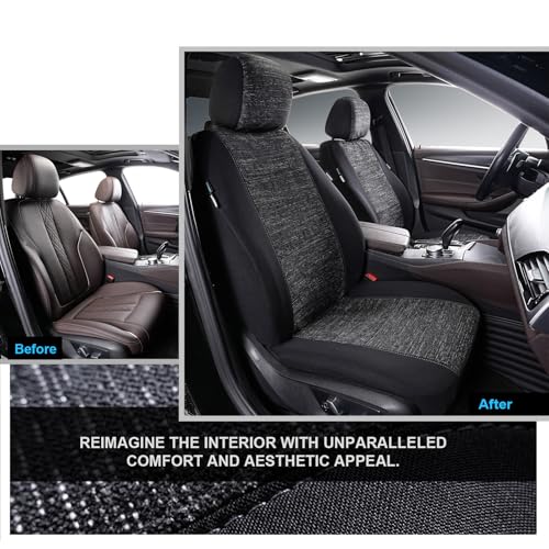 2pcs Cloth Car Seat Covers Set Black - Low Back Front Seats Protectors with Airbag - Durable Auto Seat Cushions Universal Fit for Vehicles Cars SUV Trucks