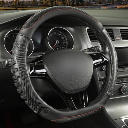 D Shaped Steering Wheel Cover Great Grip with 3D Honeycomb Hole, Anti-Slip Sporty Design, Universal 15 inch(All Black) - color: All Black, size: D Shaped-Middle[14.5''-15'']