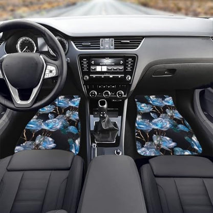Crystal Rose Car Rubber Floor Mat Blue Crystal Rose Flower 4PCS Front and Rear Mats Rubbers Non Slip Floor Mats Heel Pad Art Aesthetics Designer Fit for SUV Van Truck - color: Blue Crystal Rose