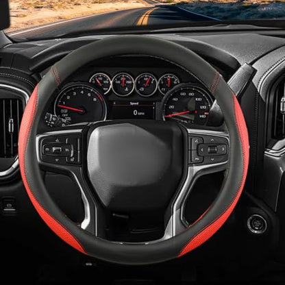 Car Steering Wheel Cover for Chevy Silverado 1500 2500 3500, Chevrolet Steering Wheel Cover for Tahoe, Equinox,Traverse,Colorado,Red