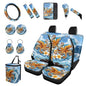 Forchrinse 15Pcs Car Seat Cover Hawaiian Octopus Front Back Seat Protector with Steering Wheel Cover+Seatbelt Pads+Coaster+Handbrake Gearshift Cover+Auto Trash Can for Most Vehicles - color: Hawaiian Octopus Printed