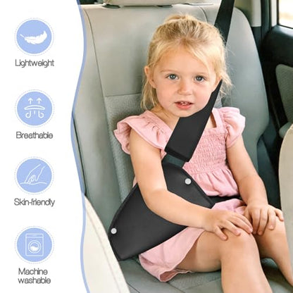 Kids Seat Belt Cover Pads, Universal Seat Belt Adjuster for Kids, HNHUAMING Kid's Shoulder & Belly Protective Padding for Travel, Soft Breathable Car Seat Straps Pads for Children, Black - color: black