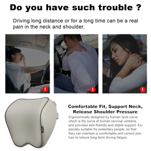 Crofy 2 Pack Car Neck Pillow, Softness Car Headrest Pillow for Driving with Adjustable Strap, 100% Memory Foam and Breathable Removable Cover, Comfortable Ergonomic Design, Gray & Brown - color: Gray & Brown