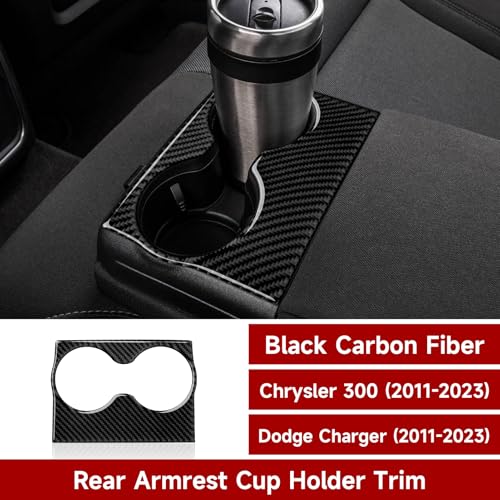 Car Rear Seat Cup Holder Cover Decals for 2011-2023 Dodge Charger/Chrysler 300 Accessories Carbon Fiber Interior Stickers - color: Cup Holder-a