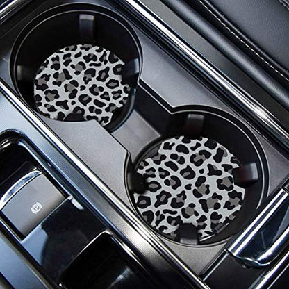 Cute Cup Holder Coasters for Car with Fingertip Grip, Auto Accessories for Women & Men,Pack of 2 (Snow Leopard)