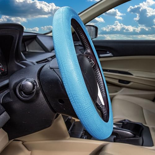 FH Group Universal Fit Silicone Snake Pattern with Massaging Grip Steering Wheel Cover fits most Cars, SUVs, Trucks, and Vans Light Blue - color: Light blue