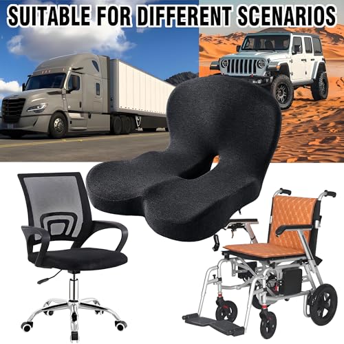 Memory Foam Seat Cushion for Truck Drivers, Office Chairs & Car Seats – Back Support & Sciatica Relief Pillow for Tailbone – Ergonomic Pressure Relief Pad for Long Sitting & Driving (Black)