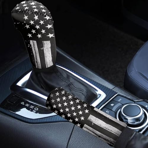 American Flag Black Print 2 Pcs Car Gear Shift Knob Cover Handbrake Cover Comfortable Vehicle Shift Lever Handle Protector Car Gear Shift Cover Set Universal Fit for Cars - color: American Flag Black