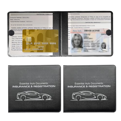 2PCS Car Registration and Insurance Holder, Waterproof Auto Card Document Glove Box Organizer with Closure, Vehicle Paperwork Organizer Document Holder for Most Cars (Small Car, Black) - color: Small Car, Black