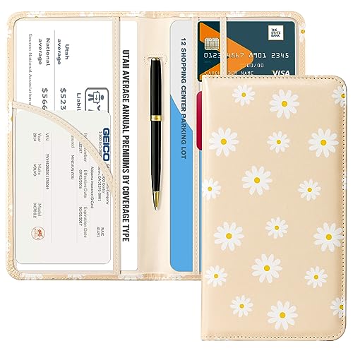 CoBak Car Registration and Insurance Holder - Vehicle Glove Box Car Organizer,Auto Truck Comparment Accessories Case with Magnetic Closure for Essential Document,Driver License,Cards - color: L-White Chrysanthemum