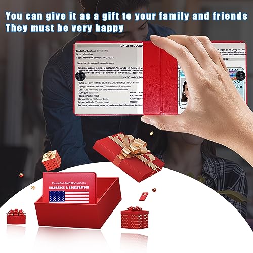 Ziciner Car Registration Insurance Holder, 2Pack Essential Auto Card Document Glove Box Organizer with Velcro Closure, Universal Car Accessories Perfect for Men & Women (Red/Blue Flag) - color: Red/Blue Flag