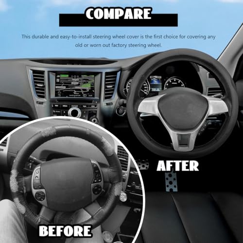 Microfiber Leather Steering Wheel Cover, Breathable Steering Wheel Protector with Anti-Slip Inner Ring, Universal 14.5"-15" Car Wheel Cover Auto Interior Decor for Men Women (Black) - color: Black