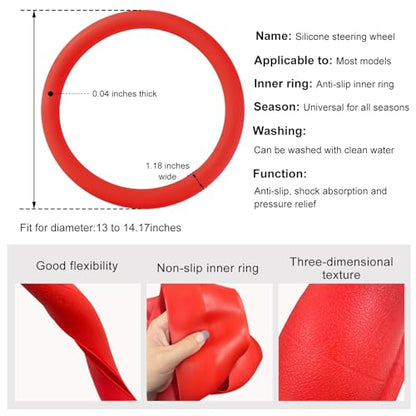 DXNQ Car Steering Wheel Cover, 13 to 14.17 inches Anti-Slip Silicone Steering Wheel Protector, Soft Flexible Shock-Absorbent Steering Wheel Protective Cover for Most Car Models (Red) - color: Red