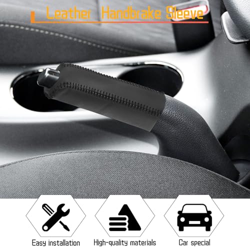 Genuine Leather Handbrake Protector Cover Compatible with Kia K3 2012-2016 Anti-Slip Hand Brake Parking Lever Sleeve Black