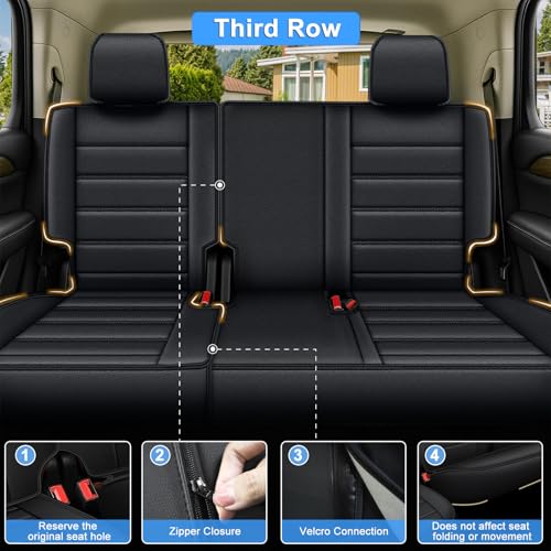 IKABEVEM Car Seat Covers Fit for GMC Yukon 2021-2025 2026: Full Set Luxury Leather Automotive Seat Covers, Car Seat Protector(8 Seats, Black)