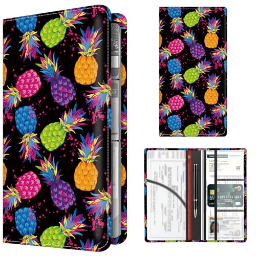 Premium Car Registration and Insurance Card Holder, Cute PU Leather Car Document Holder, Vehicle Glove Box Car Organizer with Magnetic Closure for Driver License, Cards Colorful Pineapple - color: Colorful Pineapple