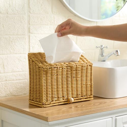 Wicker Hand Towel Box Cover Compatible with Disposable Paper Hand Towels, Wicker Paper Towel Holders, Hand Towel Holder for Bathroom, Car, Tabletop, by YANGQIHOME