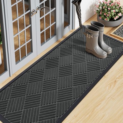 Smiry Front Door Mat Outside Entrance, Heavy Duty Outdoor Indoor Natural Rubber Doormat, Non Slip, Trap Dirt and Moisture, Easy Clean, Low Profile Patio Porch Entryway Mat, 47x17, Black - color: Black, size: 47" X 17"