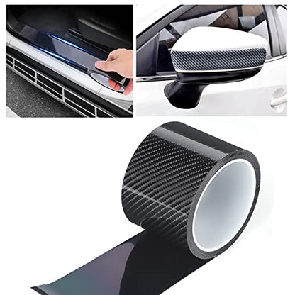 POCREATION Carbon Fiber Car Door Sill Protector, Black Adhesive Door Edge Guard Wrap Film for SUV Truck Sedan, Anti Scratch Paint Protection for Door Threshold and Trunk