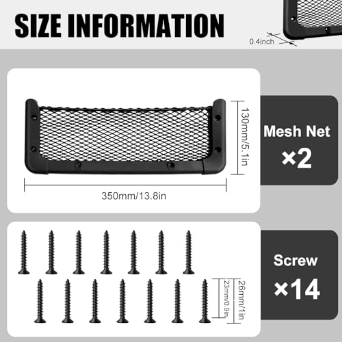 ABS Plastic Frame Automotive Cargo Nets Car Net Pocket Phone Car Mesh Net Holder RV Storage Boat Cargo Pocket Organizer Framed Mesh Net Pocket with Screws for Auto RV Net(2, 13.8 x 5.1 Inch) - size: 13.8 x 5.1 Inch