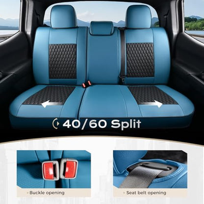 Coverado Tacoma Seat Covers Full Set, Faux Leather Custom Fit for 2024-2026 Toyota Tacoma Double/Crew Cab, Front & Rear Seat Protection (Blue) - color: Blue, size: Fullset（2024-2026）